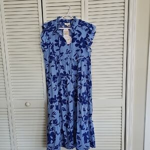 Umgee Blue Floral Dress with Ruffle Accents